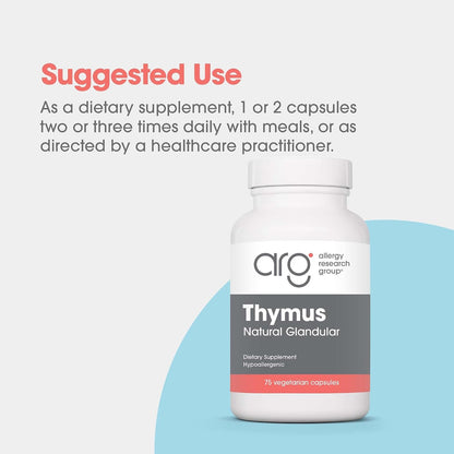 ARG Thymus by Allergy Research Group - Freeze-Dried Bovine Thymus Extract, 75 Vegetarian Capsules