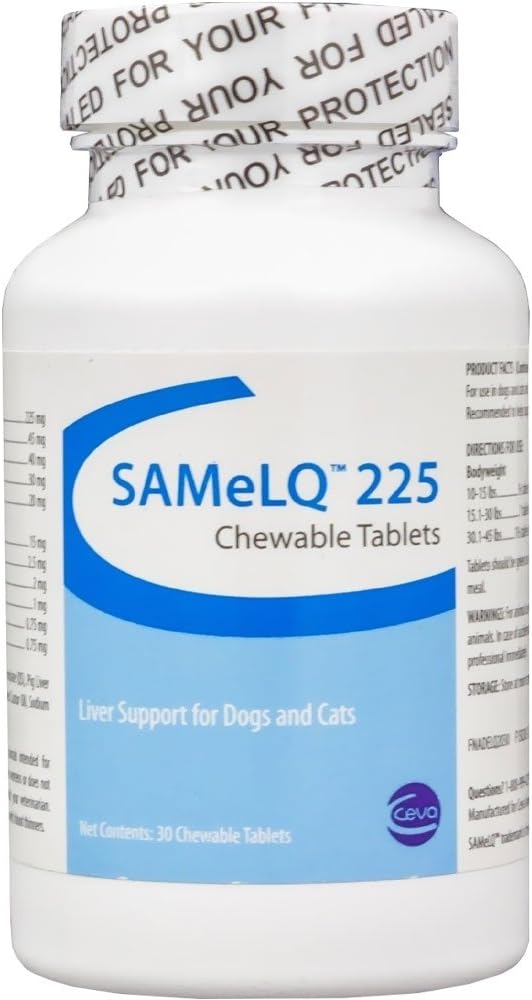 SAMeLQ (S-Adenosyl) Chewable Tablets for Dogs and Cats, 225 mg, 30 Count