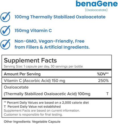 Benagene Oxaloacetate Supplement – Cellular Energy Support, 30 Servings