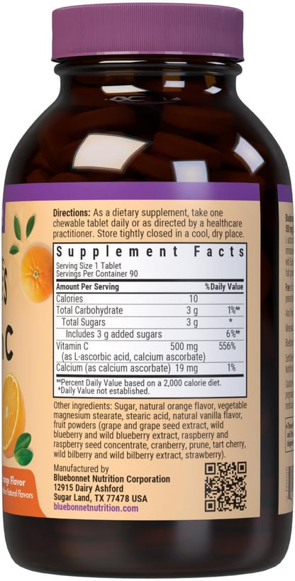 Bluebonnet EarthSweet Vitamin C 500 mg Chewable Tablets - Orange, 90 Count