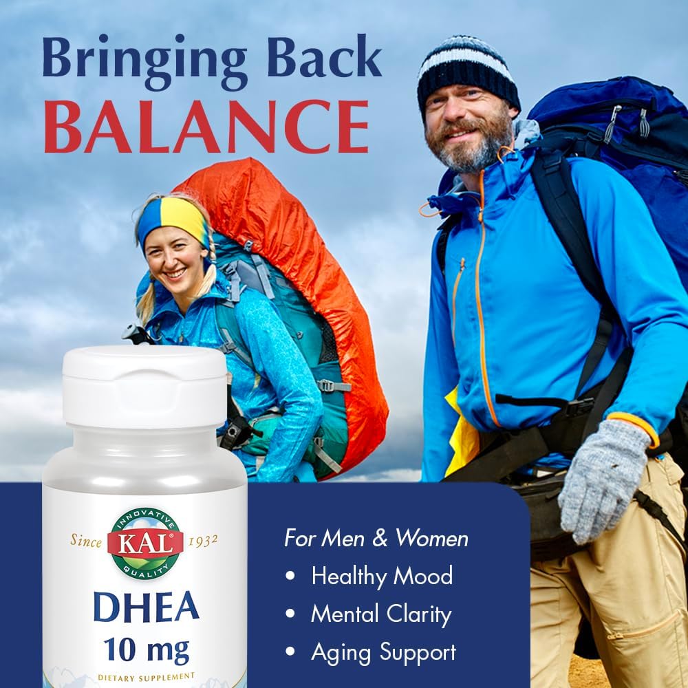 KAL DHEA-10 Tablets – 10 mg DHEA Supplement for Hormone Balance – 60 Tablets