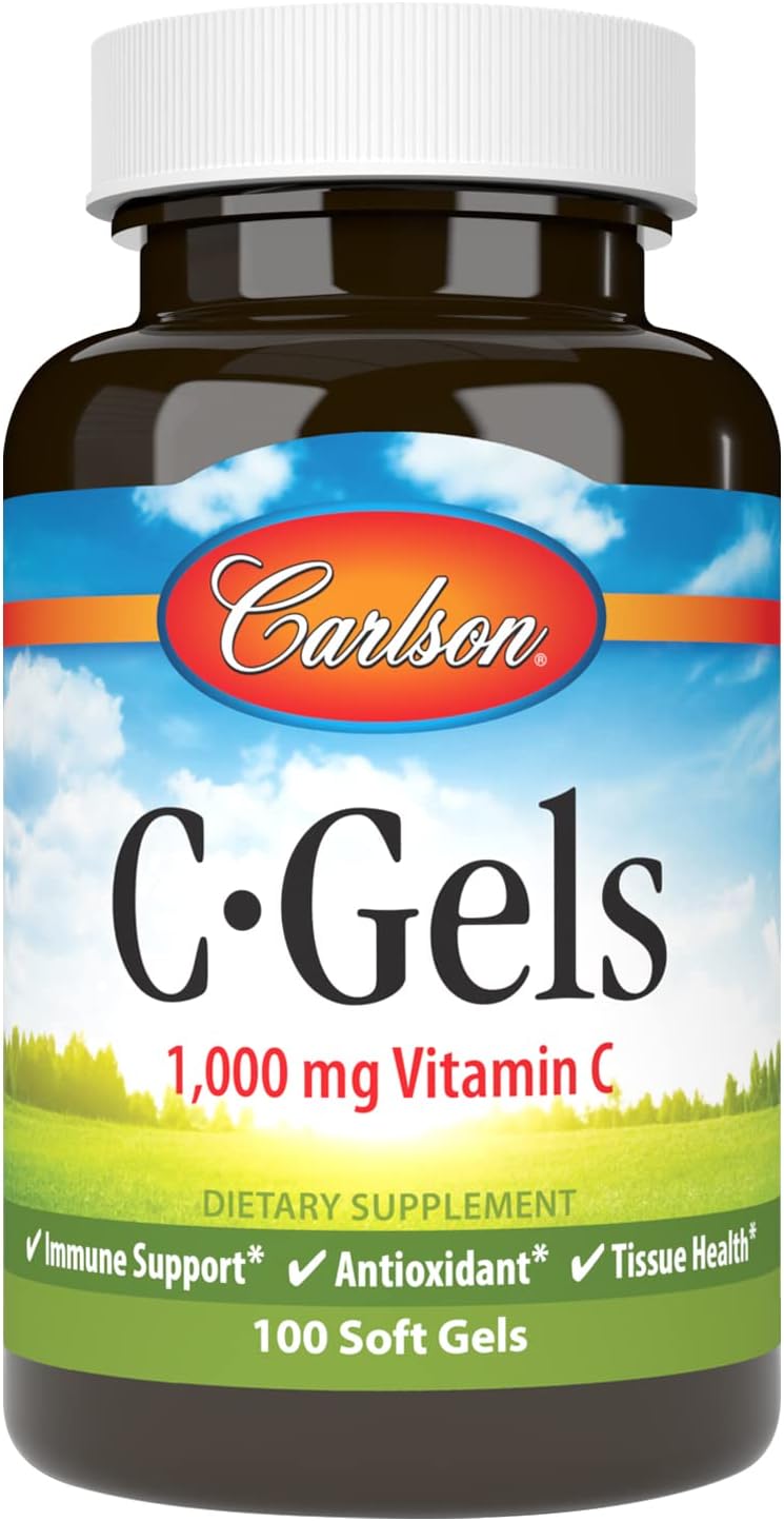 Carlson - C-Gels, 1000mg, Vitamin C Softgels, Immune Support & Cardiovascular Health, Antioxidant, Vitamin C Supplement, 250 Softgels