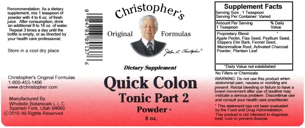 Christopher's Original Formulas Quick Colon #2 Powder – Herbal Digestive & Colon Support, 8 oz (227 g)