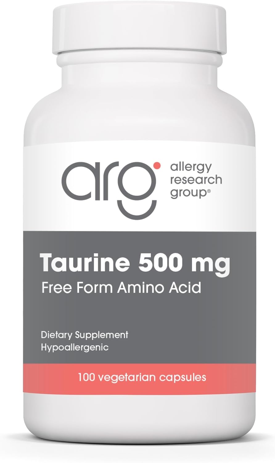 Allergy Research Group ARG Taurine 500 mg - Free Form Amino Acid - Heart & Electrolyte Support - Hypoallergenic - 100 Capsules