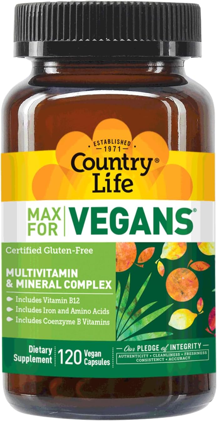 Country Life Max for Vegans - Daily Multivitamin with Coenzyme B Vitamins - 120 Vegan Capsules