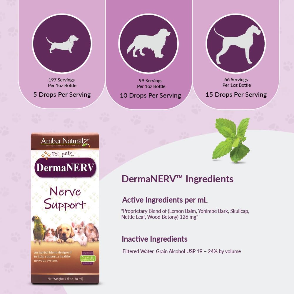 Amber NaturalZ DermaNERV Herbal Supplement for Dogs, Cats, and Small Pets - 1 fl oz (30 mL) - görsel 4
