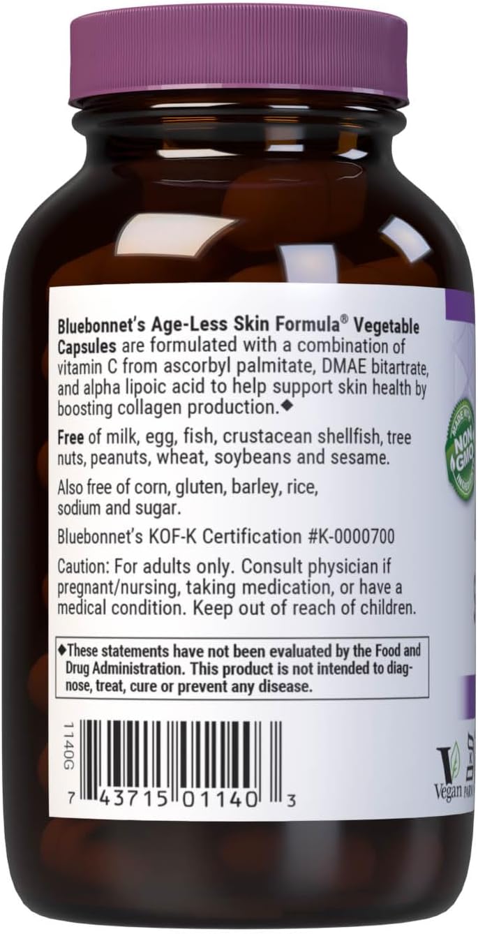 BlueBonnet Age-Less Skin Formula - Vitamin C Ester, Alpha Lipoic Acid, DMAE - 60 Vegan Capsules - görsel 3