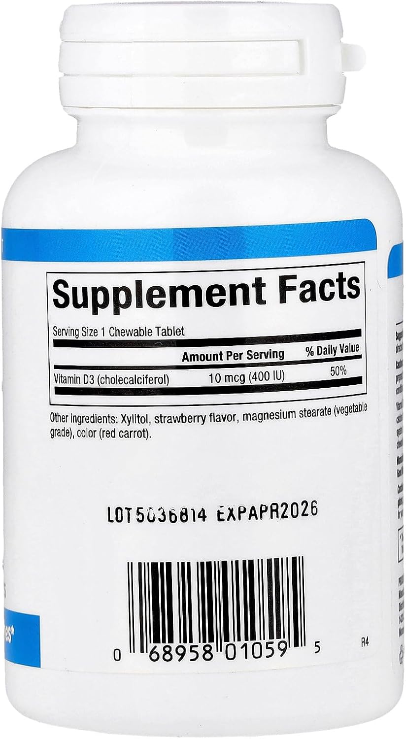 Natural Factors Vitamin D3 400 IU (10 mcg) Chewable Tablets, 100 Count