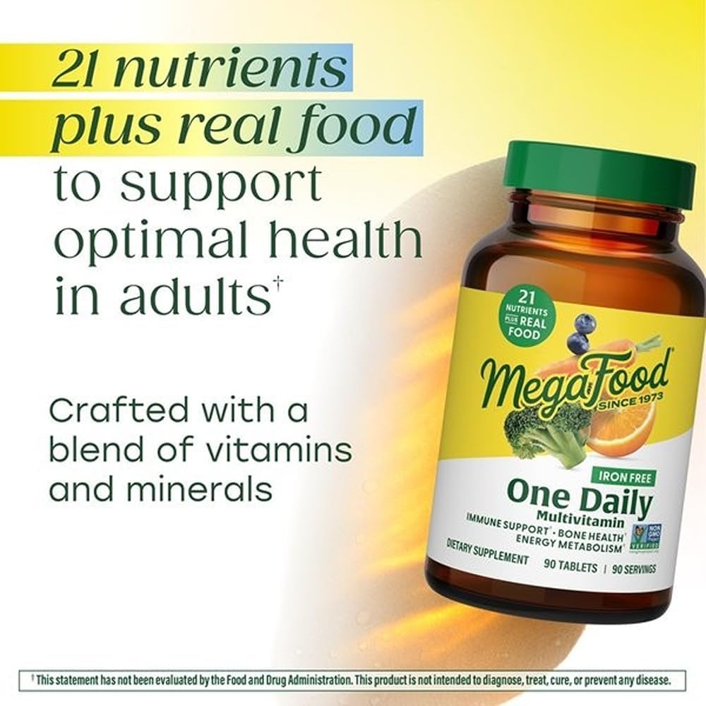 MegaFood One Daily Iron Free Multivitamin – Real Food, Non-GMO, Vegetarian – 90 Tablets