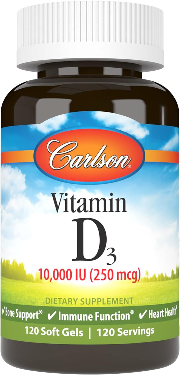 Carlson Vitamin D3 10,000 IU (250 mcg) – Bone, Immune & Cardiovascular Support, 120 Softgels