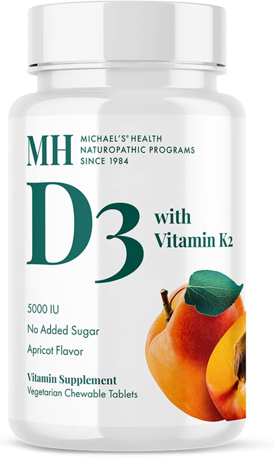 Michael's Health Naturopathic Programs Vitamin D3 with K2 - 90 Chewable Tablets - Apricot Flavour - Skeletal & Immune System Support - No Added Sugar - Vegetarian & Kosher