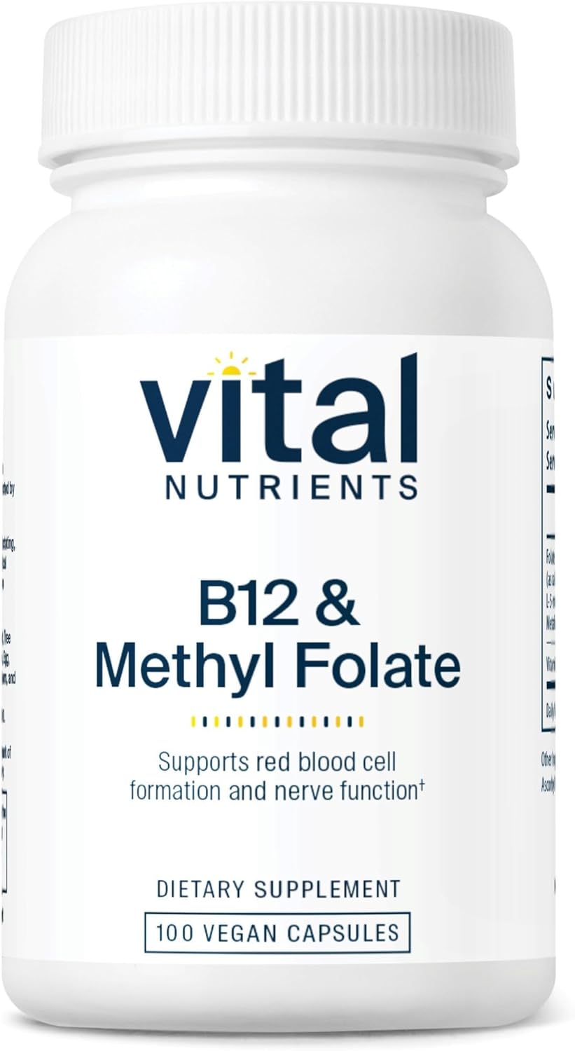 Vital Nutrients Vitamin B12 & Methyl Folate - Vegan Methylated B12 and 5-MTHF - 100 Capsules
