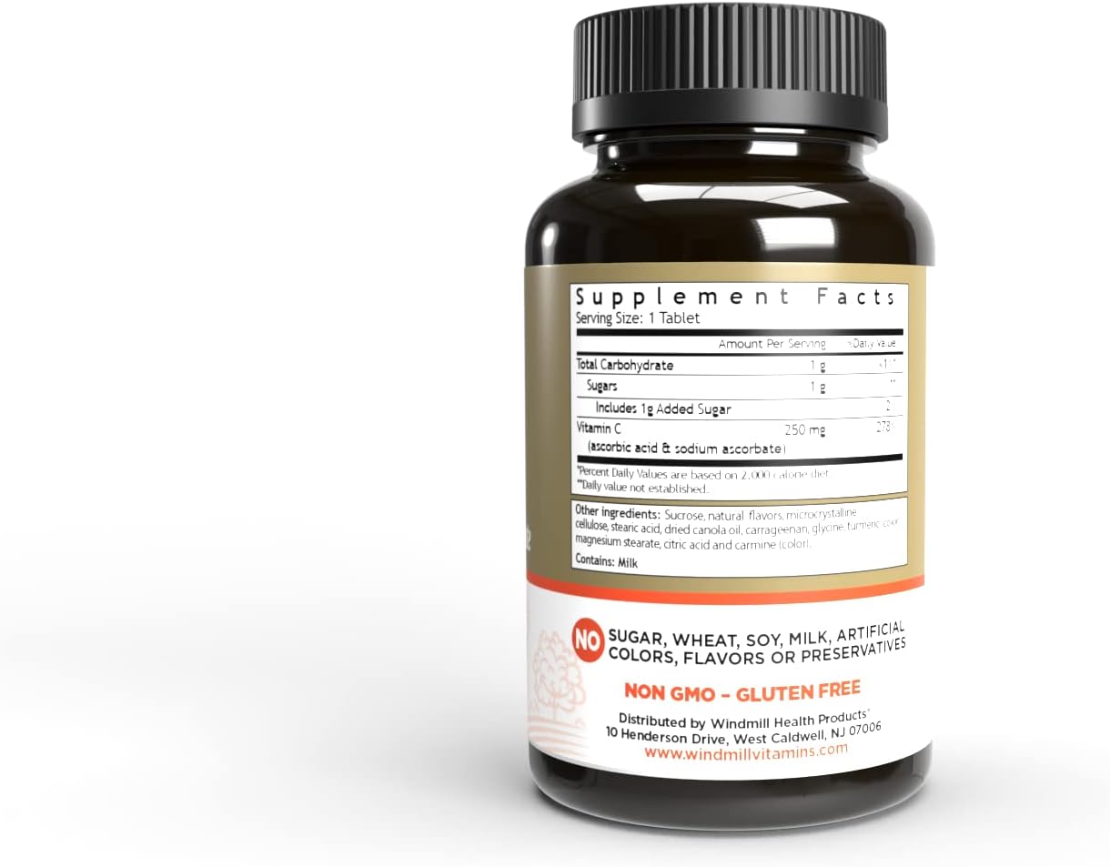 Windmill Vitamin C 250mg Chewable Tablets, Tangerine Flavour, 60 Count