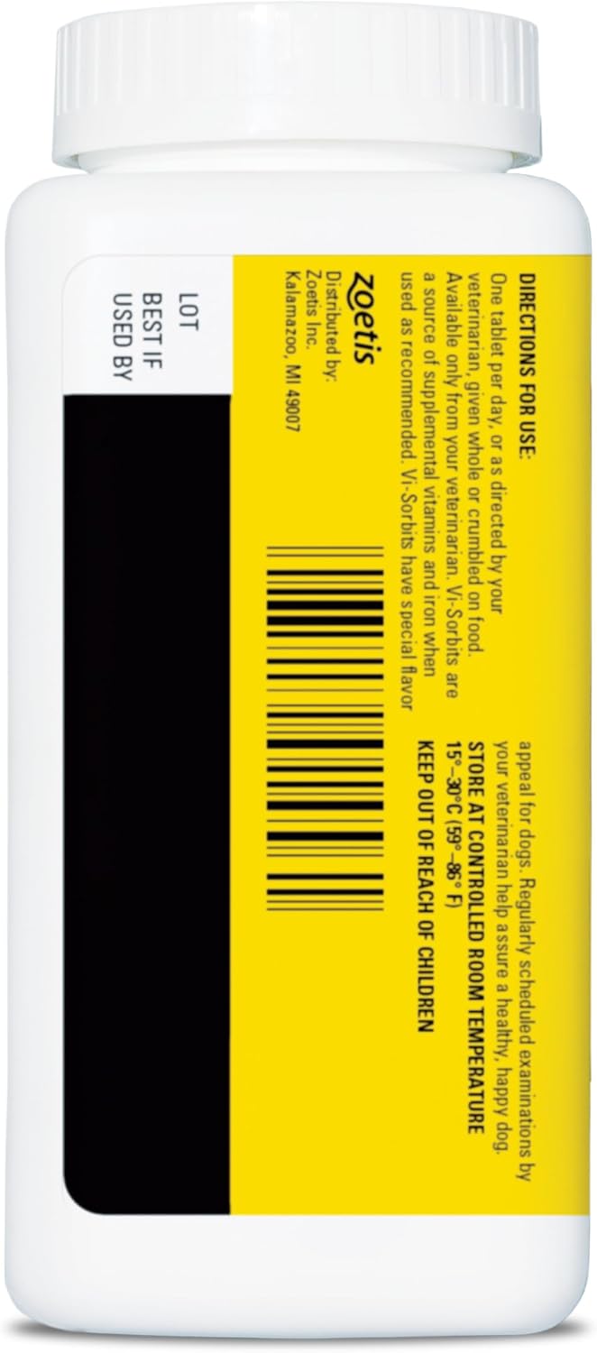 Vi-Sorbits Iron & Vitamin Daily Supplement for Dogs, Meat-Flavoured Chewable Tablets, 200 Count
