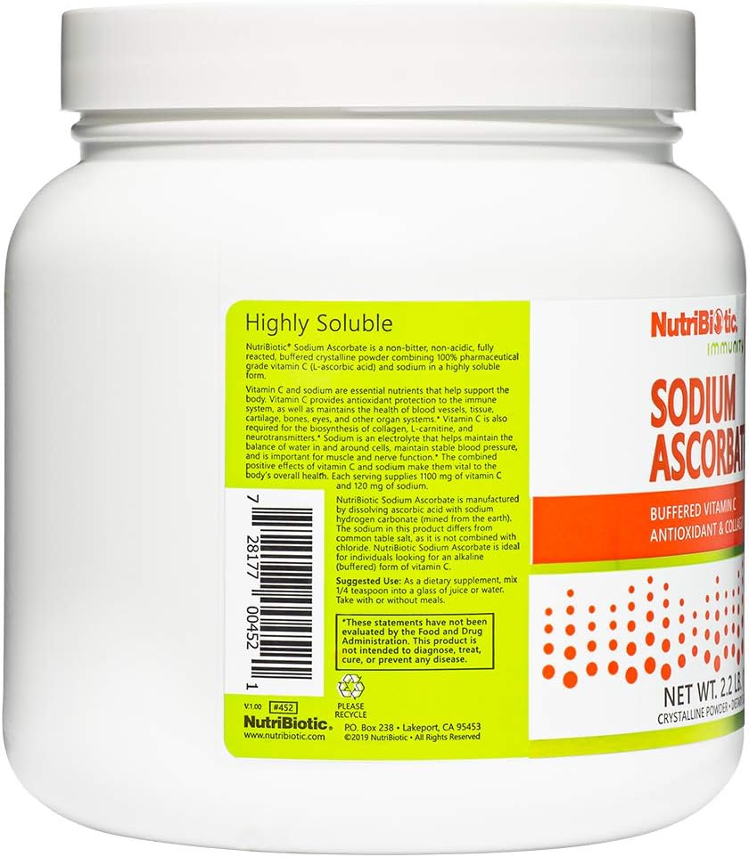 NutriBiotic Sodium Ascorbate Buffered Vitamin C Powder, 1 kg – Vegan, Non-Acidic, Easier on Digestion