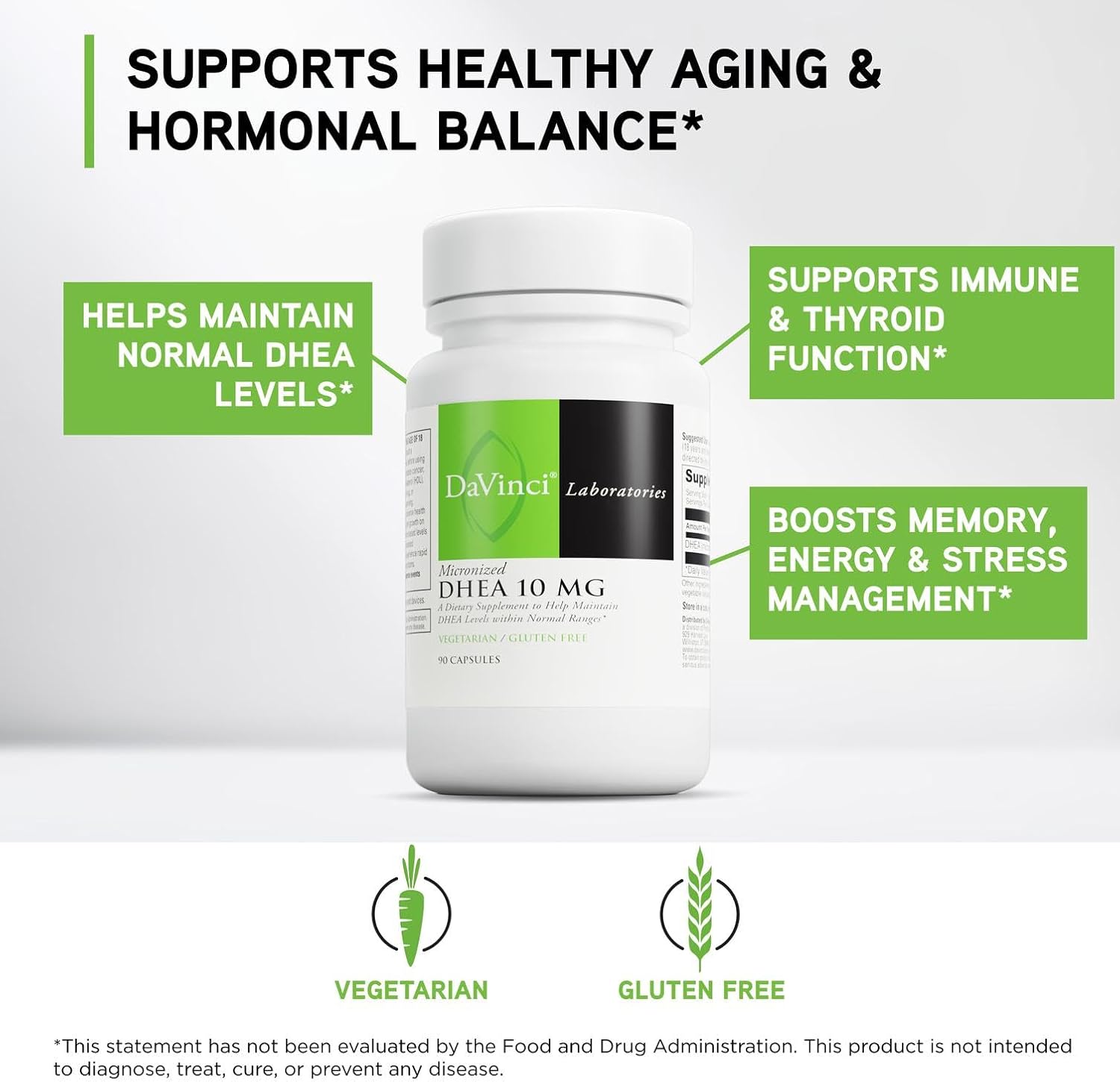 DAVINCI Labs Micronized DHEA 10mg – Support for Healthy Aging, Hormonal Balance, Brain Health & Thyroid Function – Vegetarian, Gluten-Free – 90 Capsules