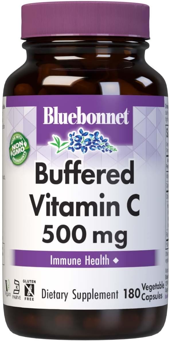 BlueBonnet Nutrition Buffered Vitamin C-500 mg Vegetable Capsules (Calcium Ascorbate) with Citrus Bioflavonoids & Rutin, 180 Count - görsel 1