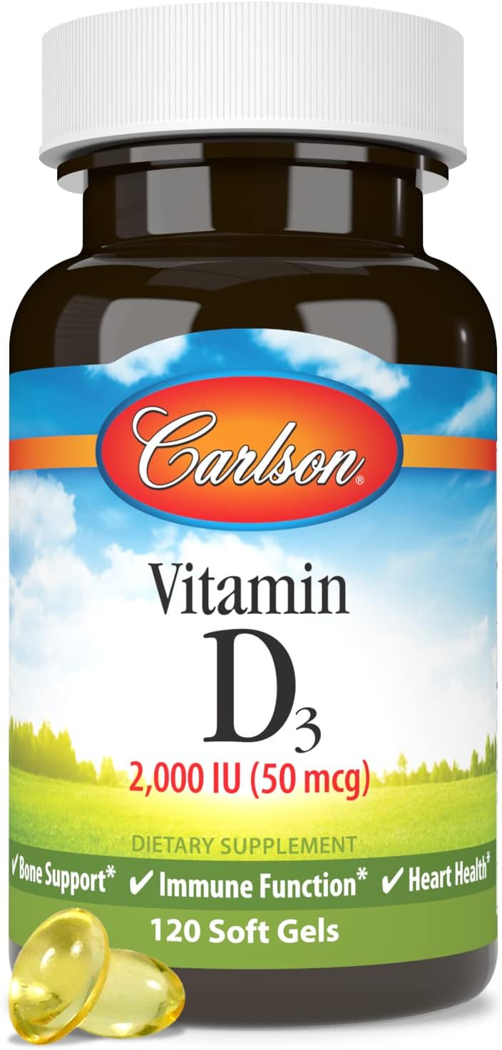 Carlson Vitamin D3 2000 IU (50 mcg) Softgels – Immune and Bone Support, 120 Count