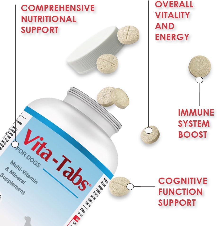 Vita-Tabs - Essential Vitamins, Minerals, Nutrients - Health Supplement for Dogs - Support Immune System, Bones - Liver Flavoured - 250 Chewable Tablets