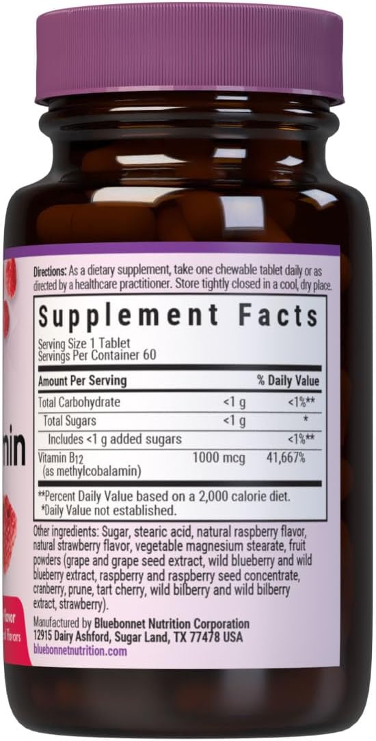 EarthSweet Methylcobalamin 1000 mcg Chewable Tablets - Raspberry Flavour - 60 Count