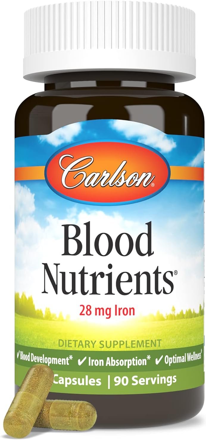 Carlson Blood Nutrients – 28 mg Iron for Blood Health, 90 Capsules