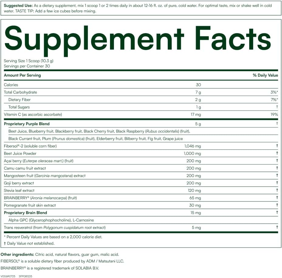 Purity Products Perfect Purples Powder - Phytonutrient-Rich Healthy Aging Supplement with P40p Pomegranate Extract - 30-Day Supply