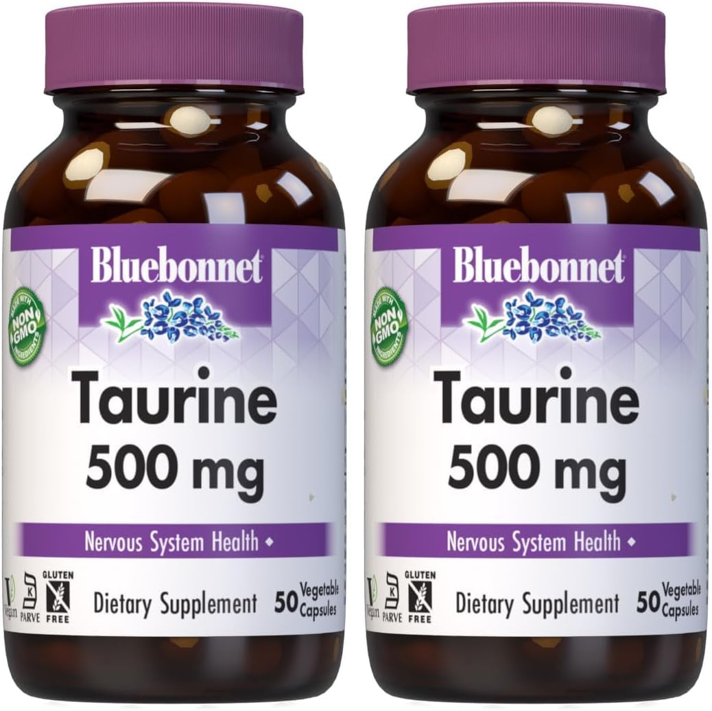 Bluebonnet Taurine 500 mg – Free-Form Amino Acid – 50 Vegetable Capsules