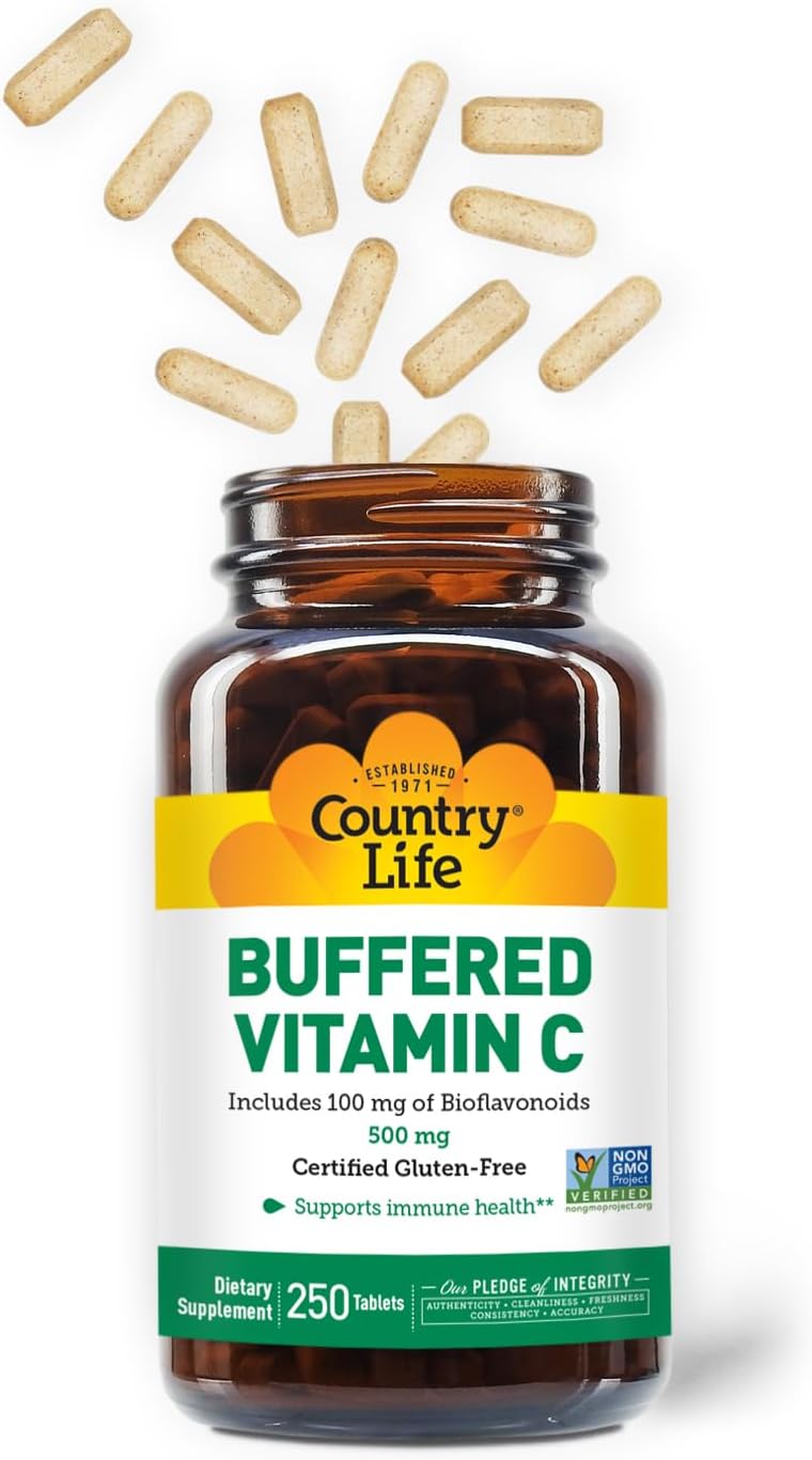 Country Life Vitamin C Buffered with Bioflavonoids - 500 mg - 250 Tablets - Gluten-Free & Vegan