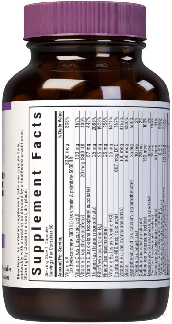Bluebonnet Nutrition Multi One (Iron Free) - Complete Full Spectrum Multivitamin, 60 Vegetable Capsules
