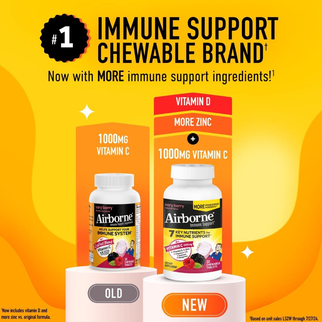 Airborne Vitamin C 1000mg Very Berry Chewable Tablets, 32 Count - görsel 8