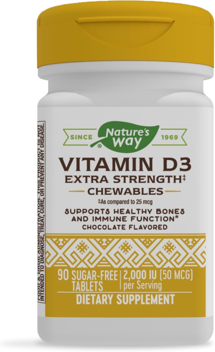 Nature's Way Vitamin D3 Extra Strength, Sugar-Free, Chocolate Flavoured, 90 Chewables