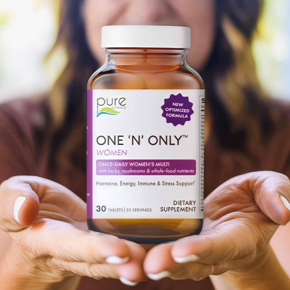 PURE ESSENCE LABS One N Only Multivitamin for Women, Natural Once-Daily Herbal Supplement with Vitamin D3, B12, and Biotin with Whole Foods, 30 Tablets