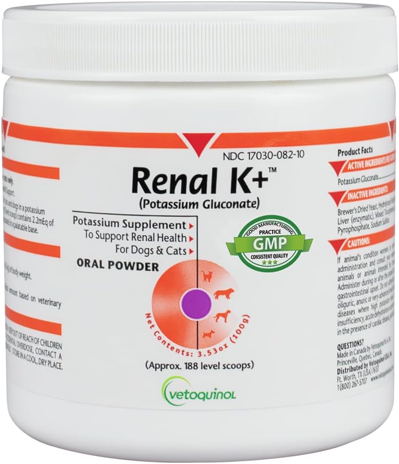 Vetoquinol Renal K - Potassium Supplement Powder for Dogs & Cats - Helps Support Kidney Health - 99 g (3.5 oz)