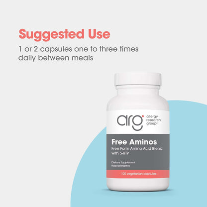 ARG Free Aminos - Free-Form Amino Acid Complex with 5-HTP - Essential Amino Acids for Muscle and Neurological Support - 100 Vegetarian Capsules