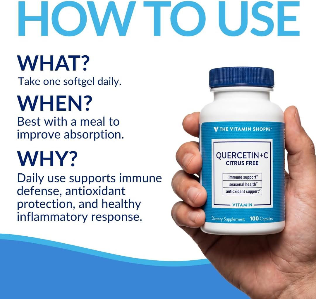 The Vitamin Shoppe Quercetin + C – Citrus-Free – 1400mg Vitamin C & 500mg Quercetin – Immune Support – 100 Capsules