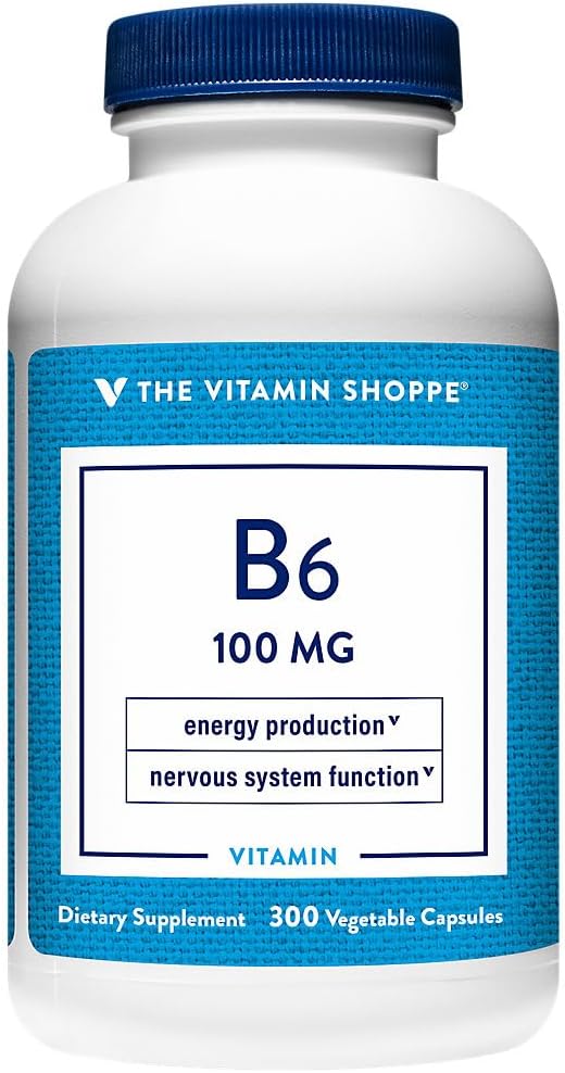 The Vitamin Shoppe Vitamin B6 100mg – Pyridoxine HCL – 300 Veggie Capsules