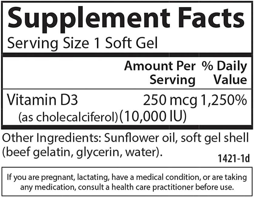 Carlson Vitamin D3 10,000 IU (250 mcg) – Bone, Immune & Cardiovascular Support, 120 Softgels