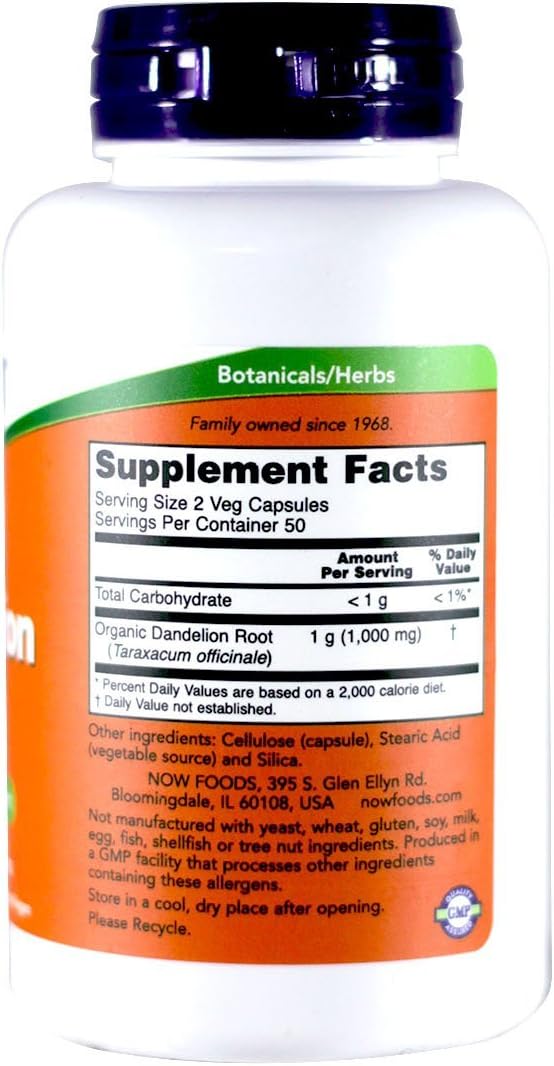 NOW Dandelion Root 500 mg, 100 Capsules (3-Pack)