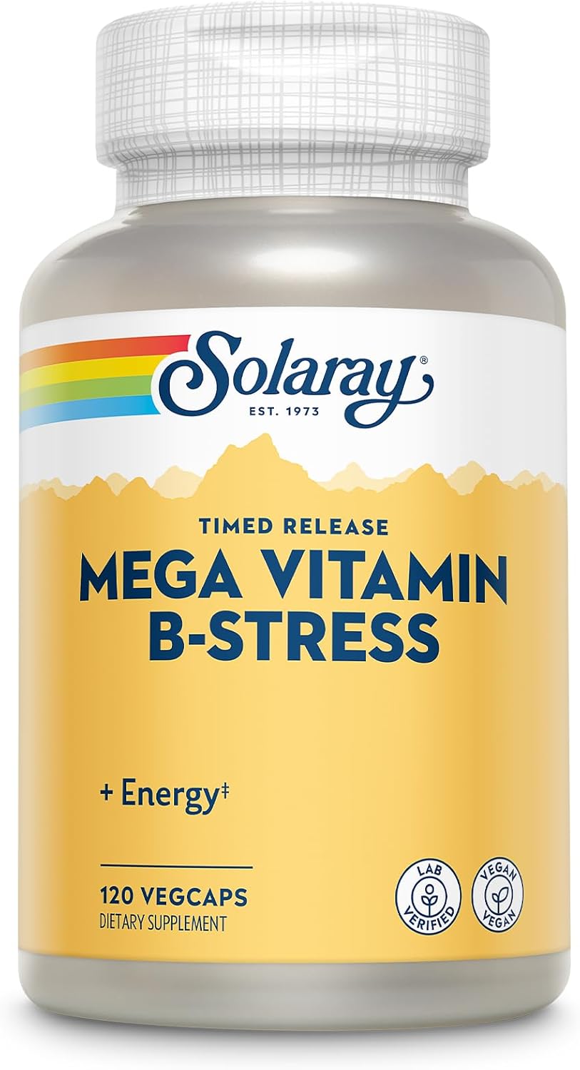 SOLARAY Mega Vitamin B-Stress - Timed-Release Vitamin B Complex with Vitamin B12, B6, Folic Acid, and Vitamin C - Vegan, 240 Count