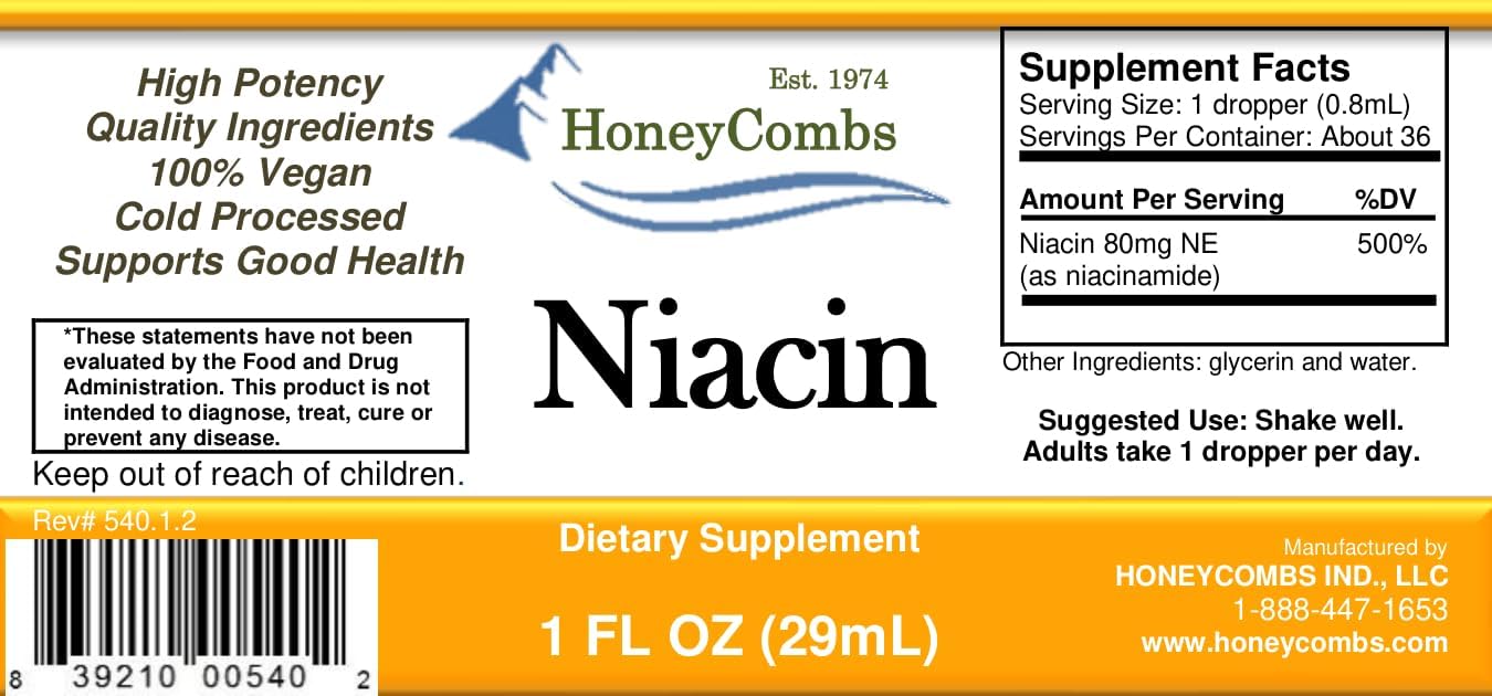 HoneyCombs Vitamin B3 Liquid Niacin Drops | Non-Flushing Niacinamide | 30 mL