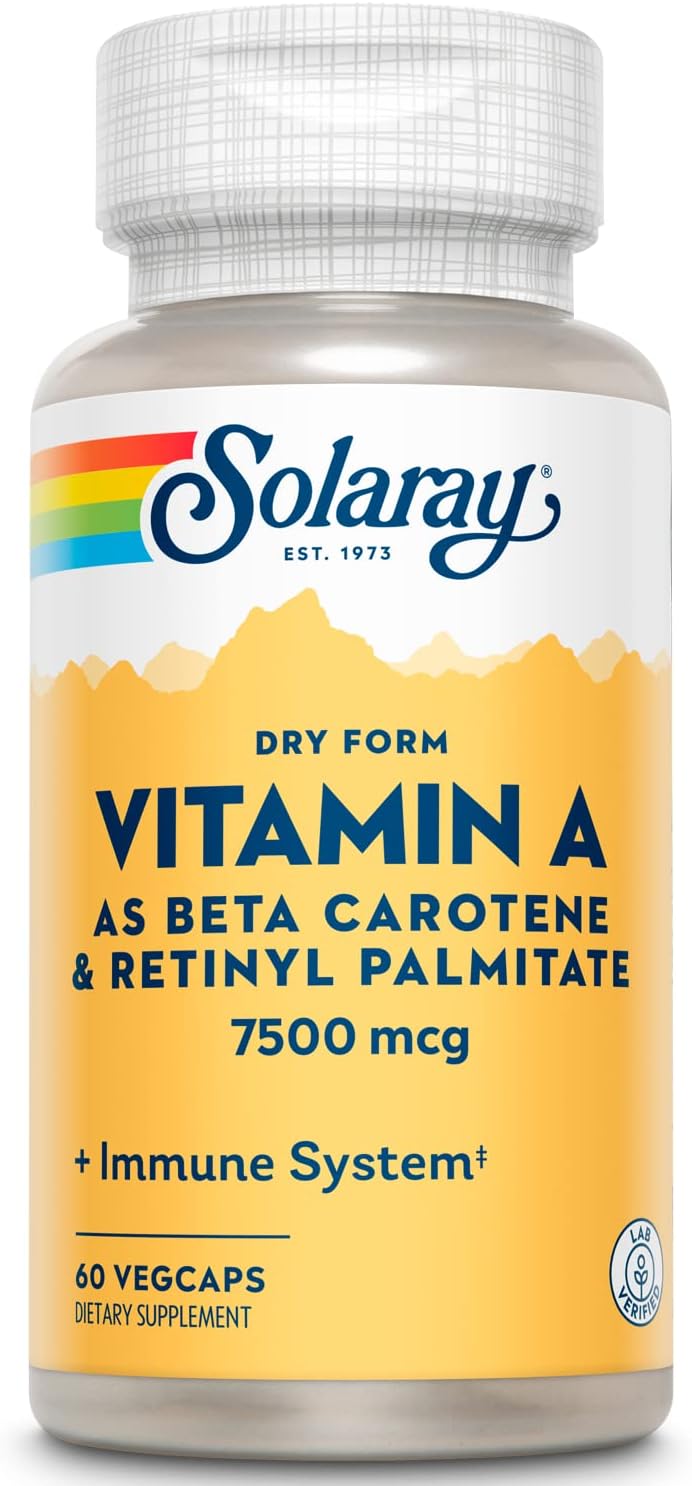SOLARAY Dry Form Vitamin A - Beta Carotene and Retinyl Palmitate - 60 Vegetable Capsules