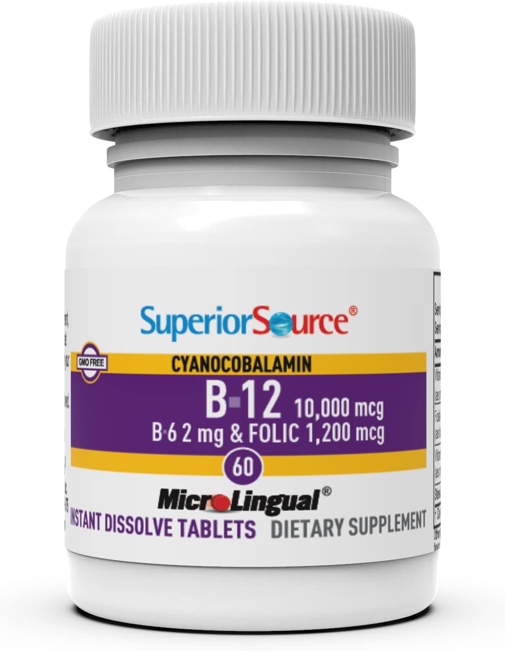 Superior Source No Shot Vitamin B-12 10,000 mcg with B-6 and Folic Acid, 60 Sublingual Tablets