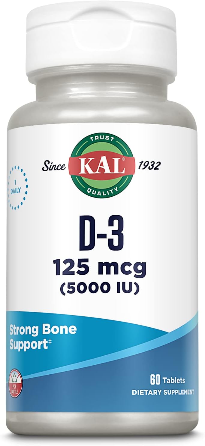 KAL Vitamin D3 5000 IU - High Potency Vitamin D Tablets for Immune & Bone Support - 60 Count