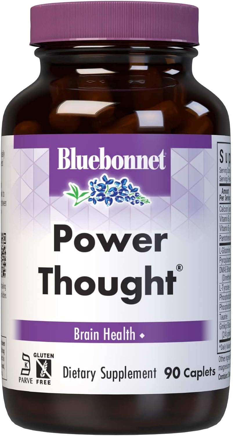 BlueBonnet Nutrition Power Thought Nootropic Brain Support Supplement with Phosphatidylserine, B Vitamins, Ginkgo, L-Tyrosine for Daily Focus* – Non-GMO, Gluten-Free – 90 Caplets
