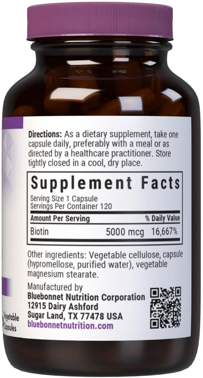 Bluebonnet Nutrition Biotin 5000 mcg, Hair & Nail Support, 120 Vegetable Capsules - görsel 2