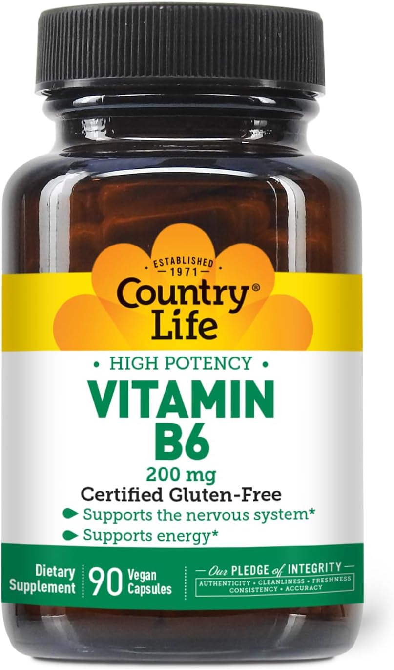 Country Life Vitamin B-6 - High Potency - 200 mg - 90 Vegan Capsules