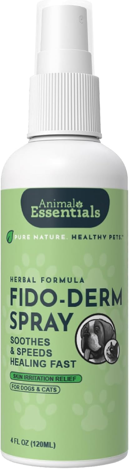 Animal Essentials Fido-Derm Herbal Skin Spray for Dogs, Cats & Horses – Natural Itch Relief & Hot Spot Care, 118 mL