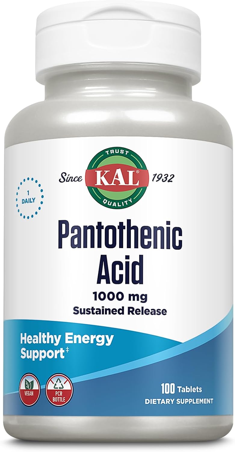 KAL Pantothenic Acid 1000 mg – Sustained Release Vitamin B5 (Vegan, 50 Tablets)