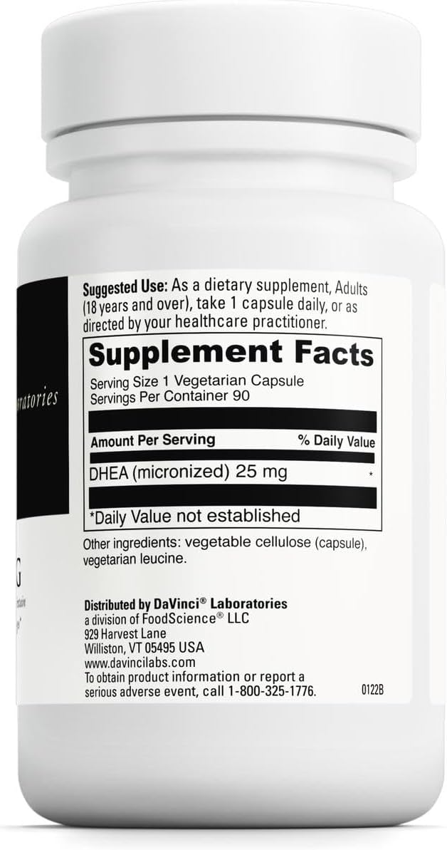 DAVINCI Labs Micronized DHEA 25 mg – Natural Health Product – 90 Vegetarian Capsules