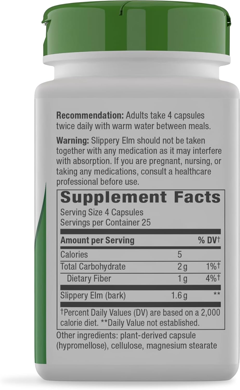 Nature's Way Slippery Elm Bark Capsules – Traditional Digestive Support – 1,600 mg per Serving – Vegan – 100 Capsules